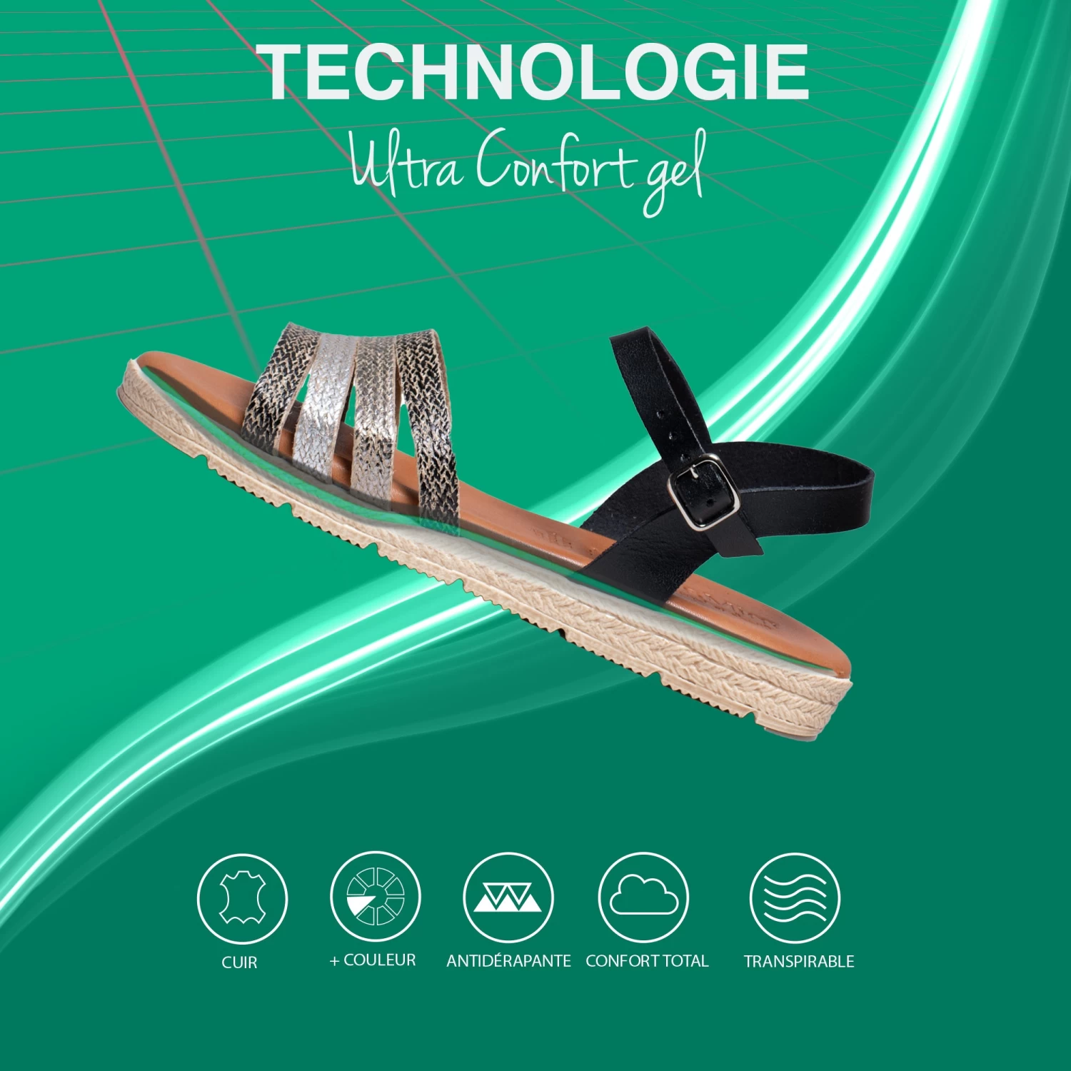 CONIL - Sandale NOIR / ARGENTÉ Avec Lanières Espadrille Peintes 11 CONIL - Sandale NOIR / ARGENTÉ Avec Lanières Espadrille Peintes – Image 9