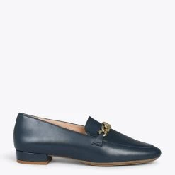 CHAIN – Mocassins En Cuir Pour Femme BLEU MARINE