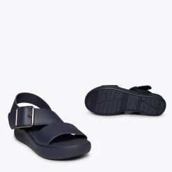 TRENDY - Sandales Compensées Avec Plateforme Pour Femme BLEU MARINE -Vente De Chaussures DSC7137