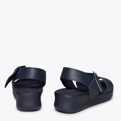TRENDY - Sandales Compensées Avec Plateforme Pour Femme BLEU MARINE -Vente De Chaussures DSC7139