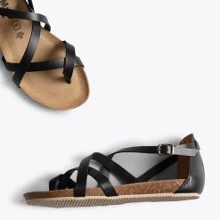 CHEMIN - Sandales Plates Pour Femme NOIR BIO 12 CHEMIN - Sandales Plates Pour Femme NOIR BIO -Vente De Chaussures DSC7193