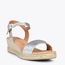 JEREZ – Sandales Compensées En Jute Métallisées ARGENTÉ -Vente De Chaussures DSC 1006