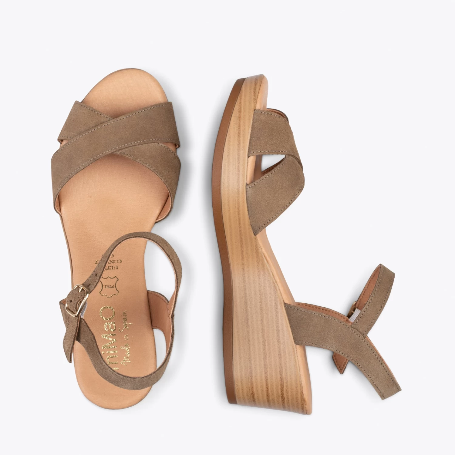 MAR – Sandales Compensées Légères à Lanières Croisées TAUPE 4 MAR – Sandales Compensées Légères à Lanières Croisées TAUPE – Image 2