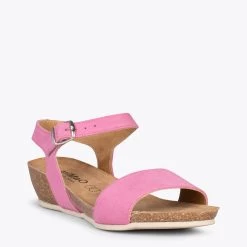 OAK – Sandales Compensées Bio En Nubuck ROSE -Vente De Chaussures DSC 2017
