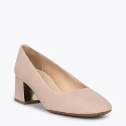 FEMME – Chaussures à Talon Bas Et Bout Carré En Daim NUDE -Vente De Chaussures DSC 5111copia