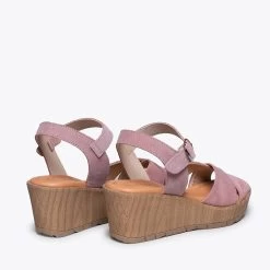 SABLE - Compensée Avec Lanières Avant Croisées ROSE -Vente De Chaussures DSC 6020