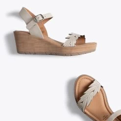 SOLEIL - Cale à Lame En Forme De Feuilles BLANC CASSÉ -Vente De Chaussures DSC 6088blanco