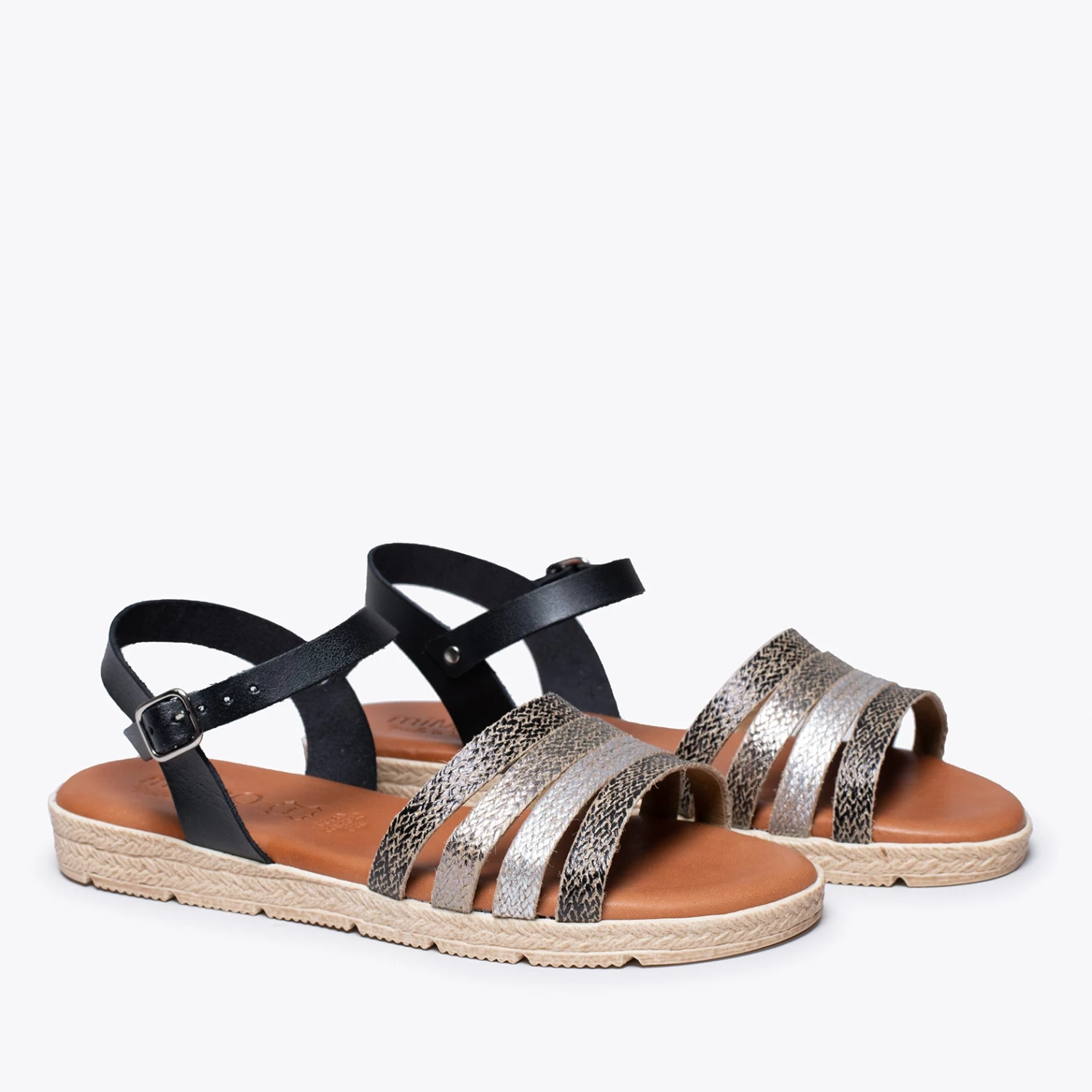 CONIL - Sandale NOIR / ARGENTÉ Avec Lanières Espadrille Peintes 4 CONIL - Sandale NOIR / ARGENTÉ Avec Lanières Espadrille Peintes – Image 2