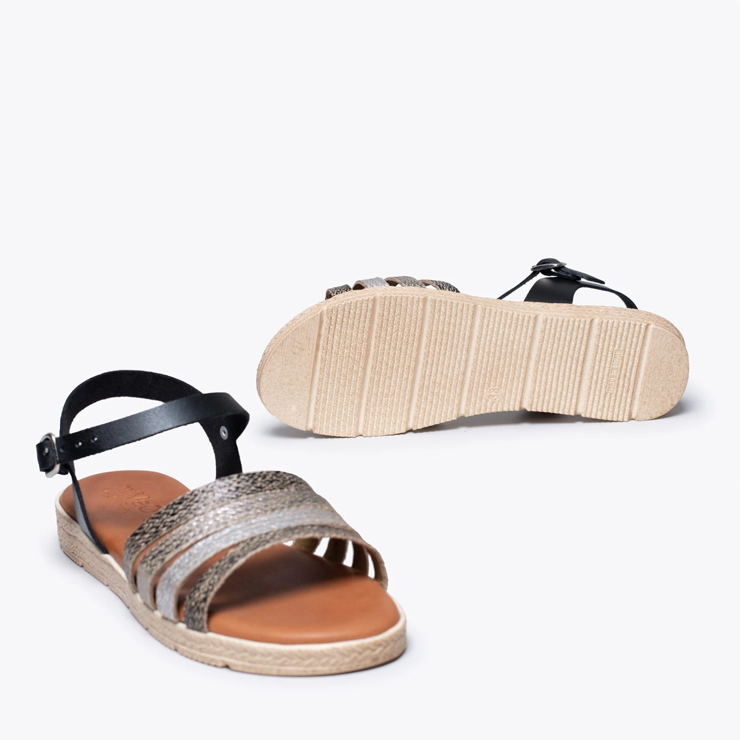 CONIL - Sandale NOIR / ARGENTÉ Avec Lanières Espadrille Peintes 8 CONIL - Sandale NOIR / ARGENTÉ Avec Lanières Espadrille Peintes – Image 6