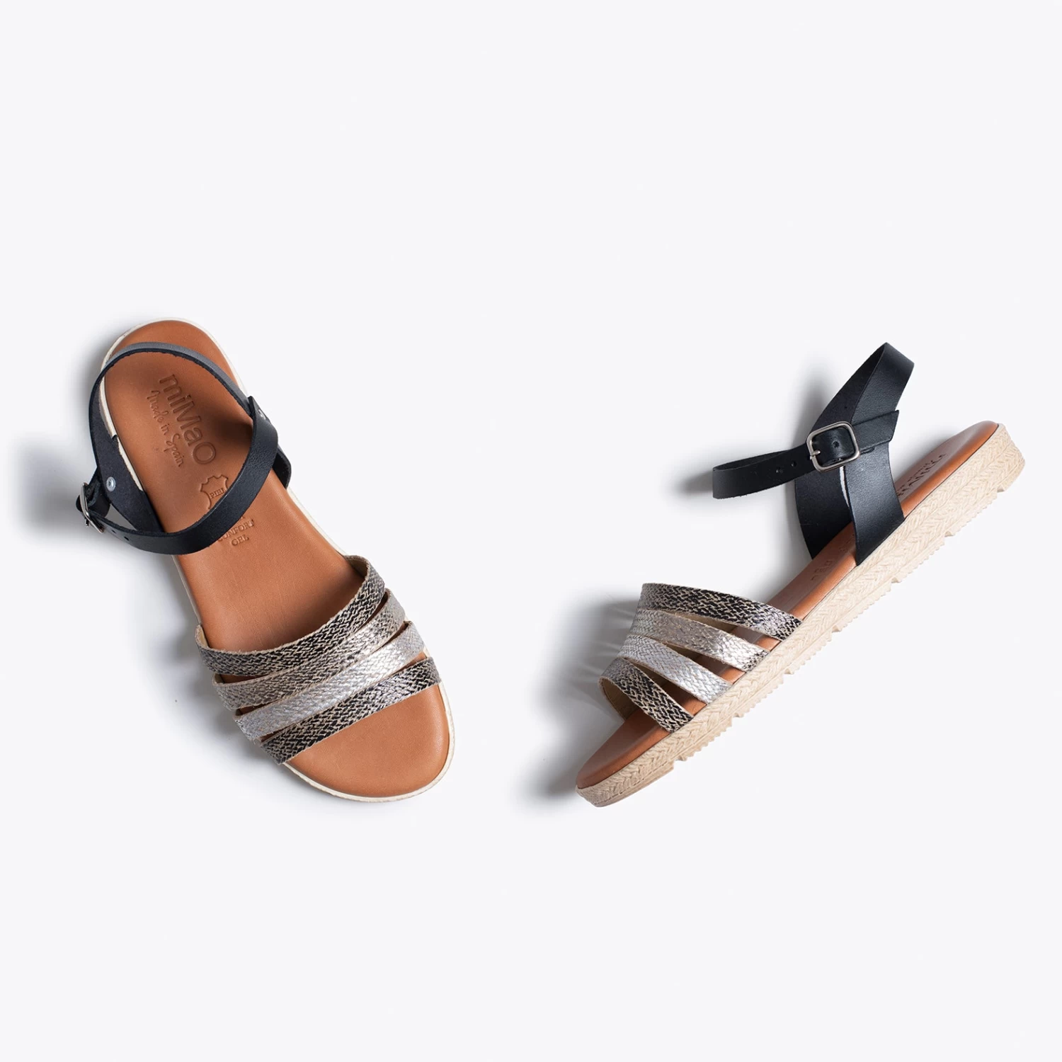 CONIL - Sandale NOIR / ARGENTÉ Avec Lanières Espadrille Peintes 5 CONIL - Sandale NOIR / ARGENTÉ Avec Lanières Espadrille Peintes – Image 3