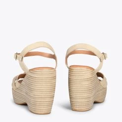 MALIBU – Sandales Compensées Imitation Bois BEIGE -Vente De Chaussures DSC 9273