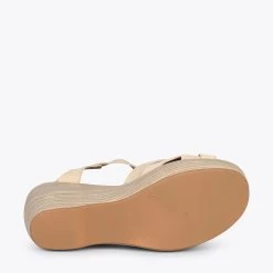 MALIBU – Sandales Compensées Imitation Bois BEIGE -Vente De Chaussures DSC 9274