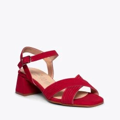 CALA - Sandales ROUGE à Talon Moyens à Brides Croisées -Vente De Chaussures DSC 9300