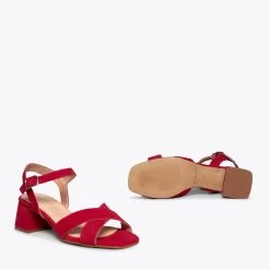 CALA - Sandales ROUGE à Talon Moyens à Brides Croisées -Vente De Chaussures DSC 9302
