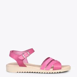 FRESH – Sandales En Cuir à Talon Compensé Bas FUCHSIA