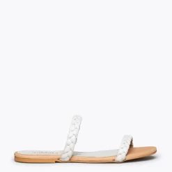 DAILY - Sandale Plate BLANC à Deux Brides Tressées