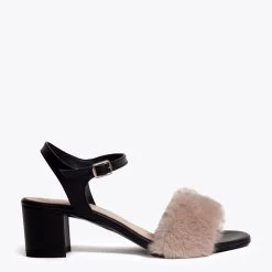 Sandales à Talon Carré Peluche Taupe