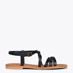 IXORA - Sandales Plates Pour Femme Avec Fermeture à Boucle NOIR