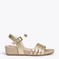 MESINA - Sandales Compensées Et Brides Métalisées DORÉ