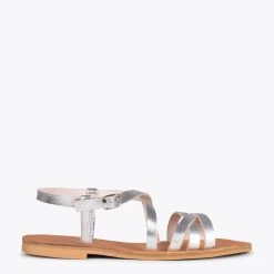 IXORA - Sandales Plates Pour Femme Avec Fermeture à Boucle ARGENTÉ