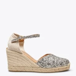 NERJA STAR - Espadrilles à Compensé Haut Et Glitter ARGENTÉ